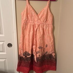 Sonoma pink patterned spaghetti strap tie waist 100% cotton layered dress